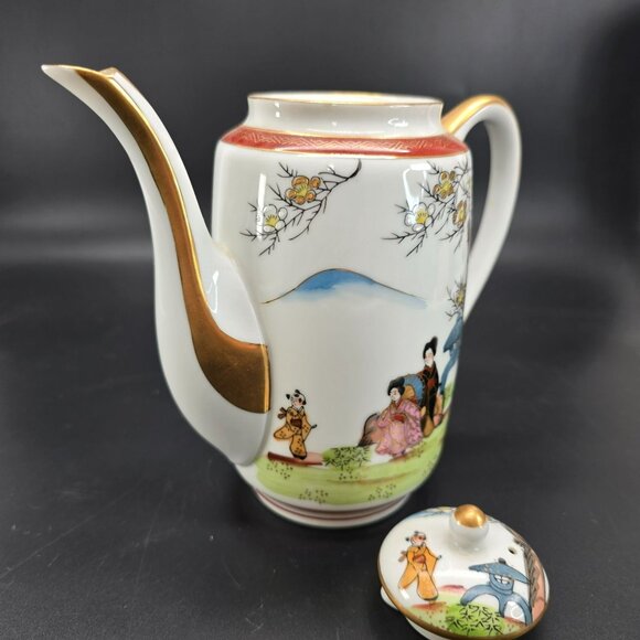 Vintage Japanese Kutani Teapot With Hand-Painted Geisha Garden Design JE412 - Picture 6 of 10